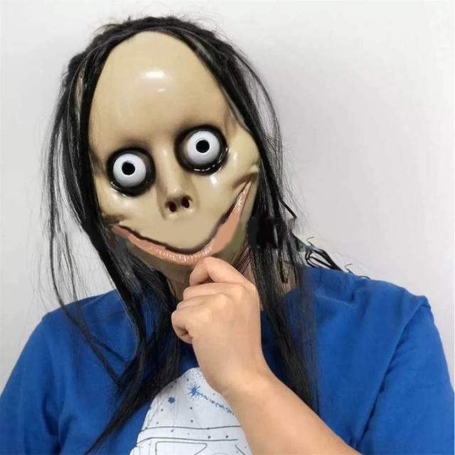 MoMo Desafio Meme Horror Assustador Chapelaria Halloween Bola Cosplay  Adereços V-Shaped Boca Máscara com Cabelo - AliExpress